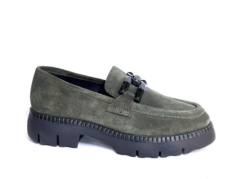 EB6061 VERDE Scarpa donna CafeNoir mocassino  college morsetto pelle