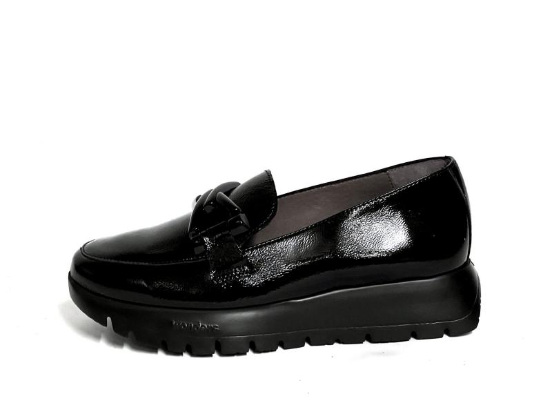 A2474 NEGRO Scarpa donna Wonders mocassino zeppa pelle nero plantare gel