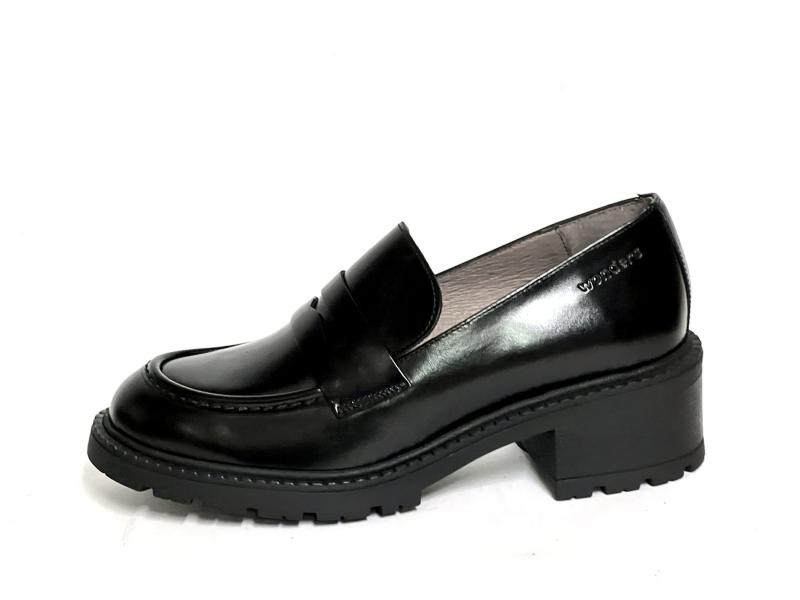 D1401 NEGRO Scarpa donna Wonders mocassino college tacco nero pelle