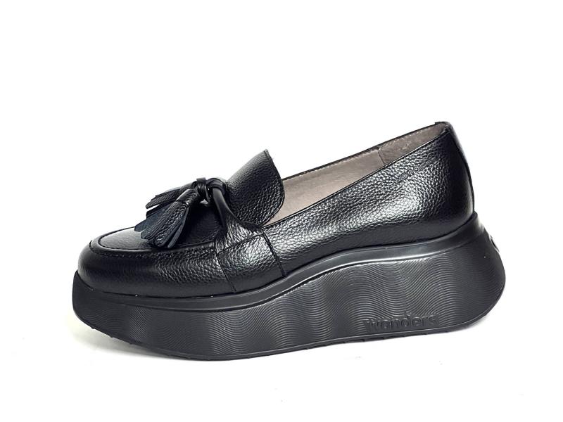 A3615 NEGRO Scarpa donna Wonders mocassino zeppa pelle nero plantare gel