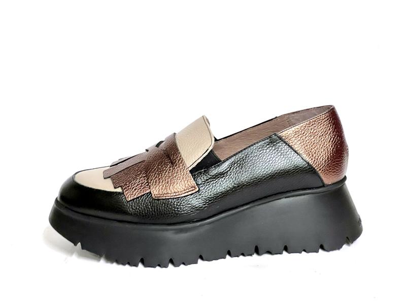 C7312 NEGRO  Scarpa donna Wonders mocassino college multicolor pelle plantare gel