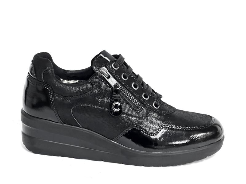 IV122445001 NERO Scarpa donna pelle Cinzia Soft sneaker zeppa cerniera