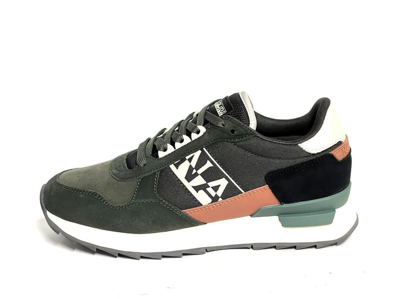 NP0A4IJL GREEN/BLACK Scarpa uomo Napapijri sneaker running pelle e tessuto verde