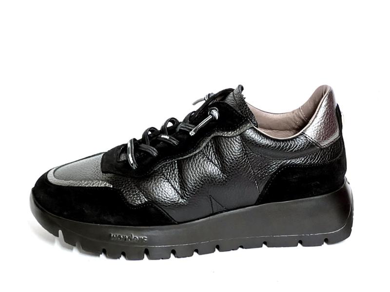 A2473 NEGRO Scarpa donna Wonders sneaker pelle e tessuto plantare gel nero