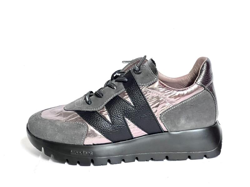 A2464 GRIS PELTRE Scarpa donna Wonders sneaker pelle tessutp grigio plantare estraibile gel