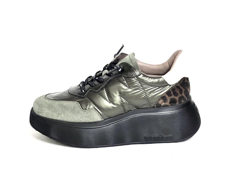 A3610 ALGA KAKI Scarpa donna Wonders sneaker pelle tessuto verde