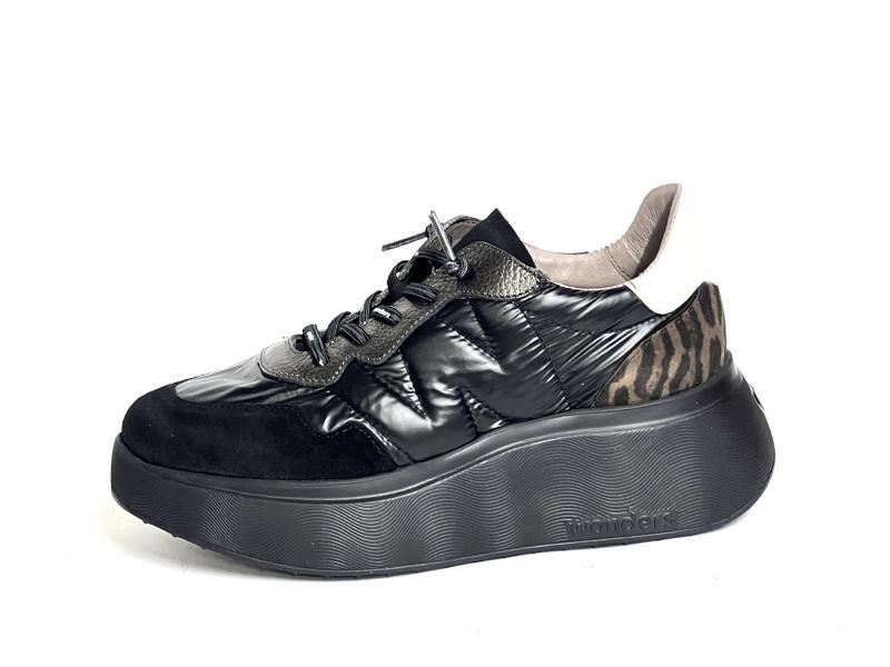 A3610 NEGRO Scarpa donna Wonders sneaker pelle tessuto plantare gel